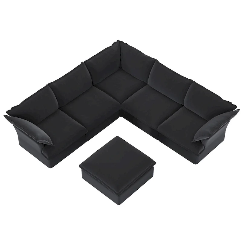L-shape Linen Sofa Modern Upholstered Sectional Sofa with Ottoman
