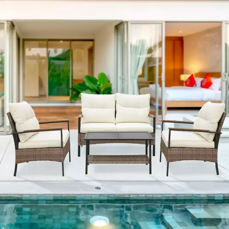 EAGLE PEAK 4 Piece Mojave Dusk Outdoor Conversation Set, Patio Wicker Furniture
