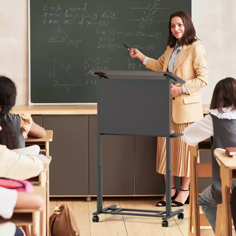 Height-Adjustable Rolling Podium Stand 40.5