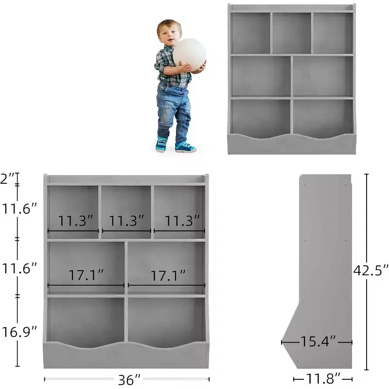 3-Tier Kids Bookshelf & Toy Storage Cabinet, Multi-Cubby Organizer for Bedroom, Playroom, Classrooms
