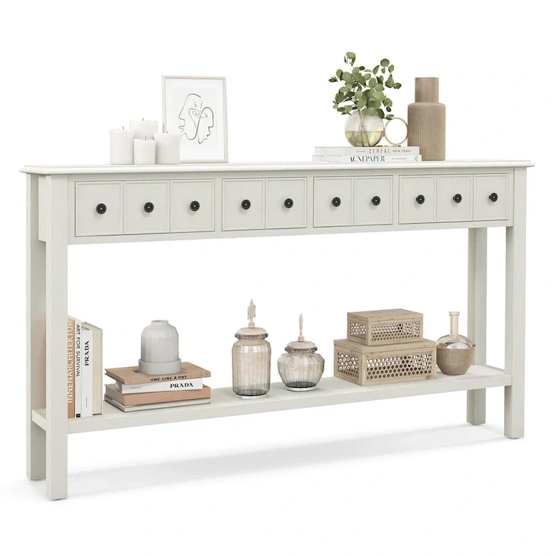 Costway 60 Console Table Retro Entryway Sofa Table with 4 Drawers & - See Details