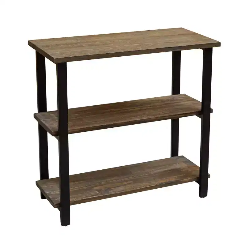 31" Pomona 2 Shelf Bookshelf Metal and Solid Wood Natural - Alaterre Furniture