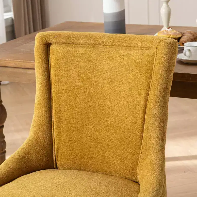 Okak Retro Dining Chairs Set of 2, Comfy Fabric Chairs with Thick Cushions, Kitchen Side Chairs with Solid Wood Legs Bronze Nail Head