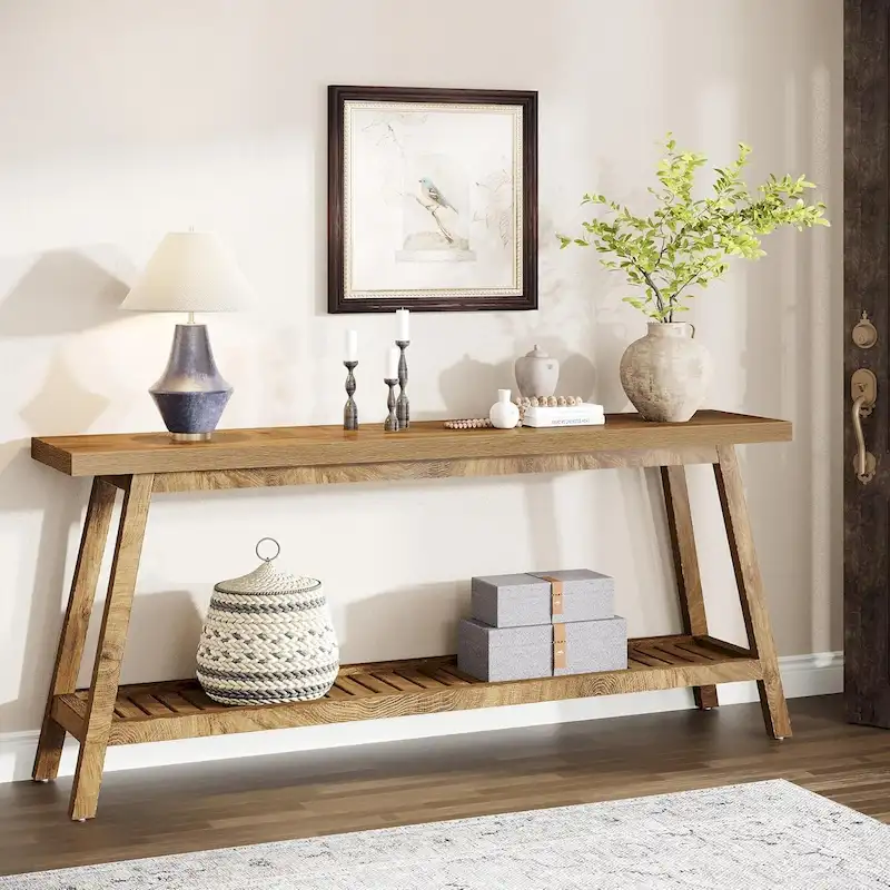 70.9 Inches Farmhouse Console Entryway Table 2 Tiers Narrow Long Behind Couch Sofa Table