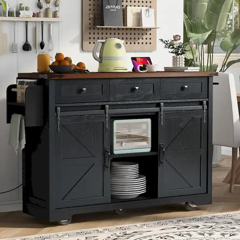 53.7 Farmhouse Kitchen Island with Power Outlet