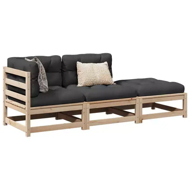 vidaXL Patio Sofa Set with Cushions Modular Outdoor 3 Piece Solid Wood Pine