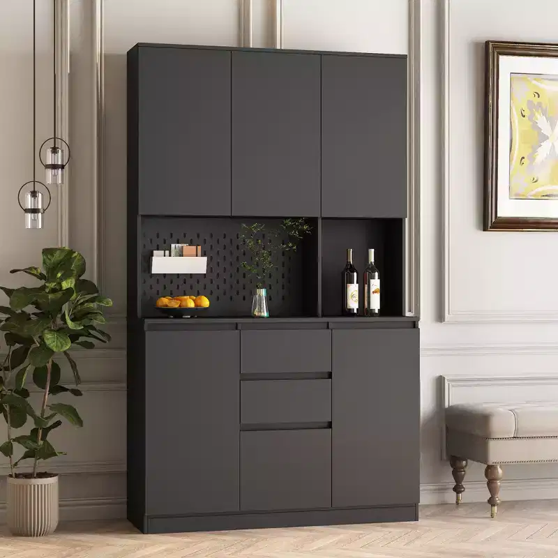 GDFStudio Reginald Modern 74 Freestanding Kitchen Tall Cabinet with 6 Doors and 2 Drawers