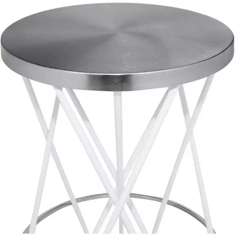 White Round Iron Bar Stool, Backless, Seats 1