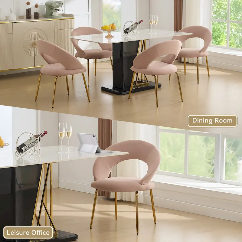 Velvet Dining Accent Chairs with Curved Backrest and Gold Metal Legs - 250lb Capacity