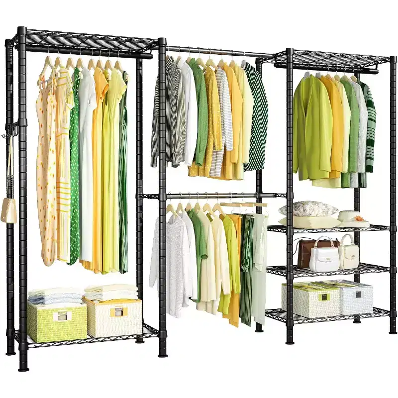 Homdox Heavy Duty Clothes Rack 870LBS - Extendable Rod, Adjustable Portable Garment Organizer, Freestanding Closet System 13.78Dx90Wx71H Black