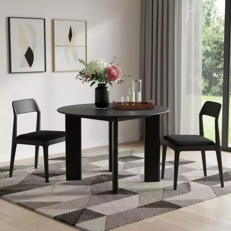 HomeRoots 42 Black Solid Wood Round Top Dining Table