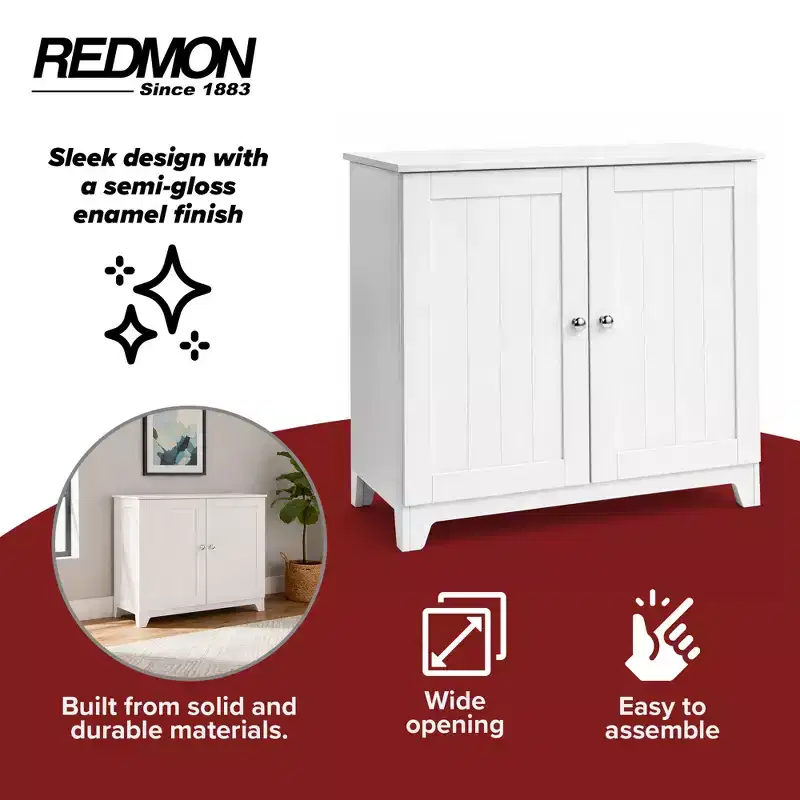 Double Door Freestanding Floor Cabinet, Modern Wooden Furniture, White
