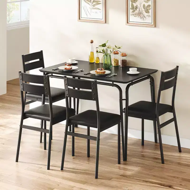 5 Piece Dining Table Set, Kitchen Dining Room Table Set for 4, Square Table, Metal Frame, MDF Board, Upholstered Chairs, Easy Assembly, for Home
