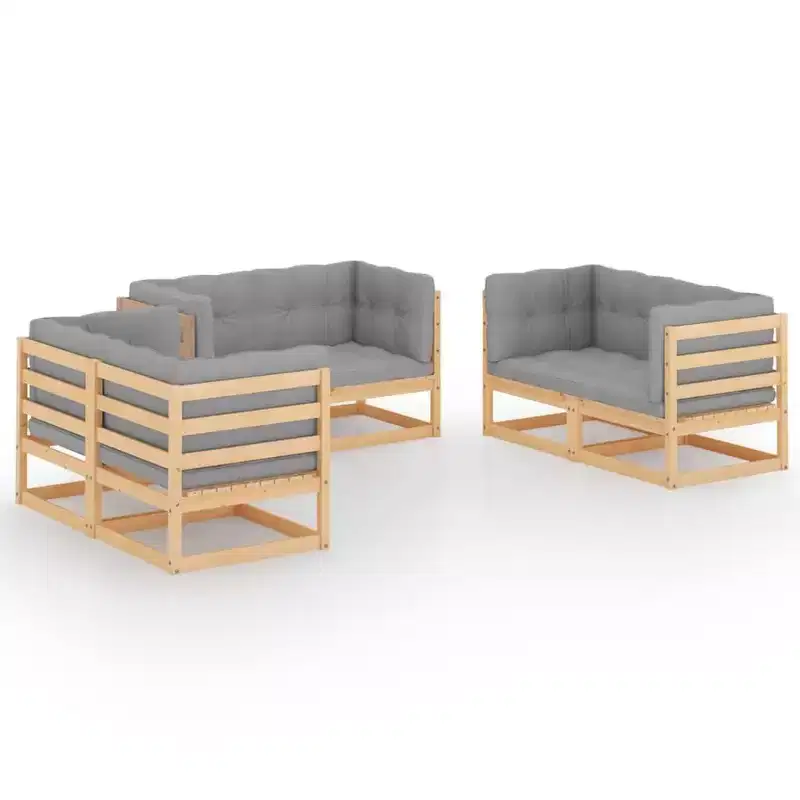 vidaXL Garden Lounge Set Natural wood Solid pine wood 6 Piece Set