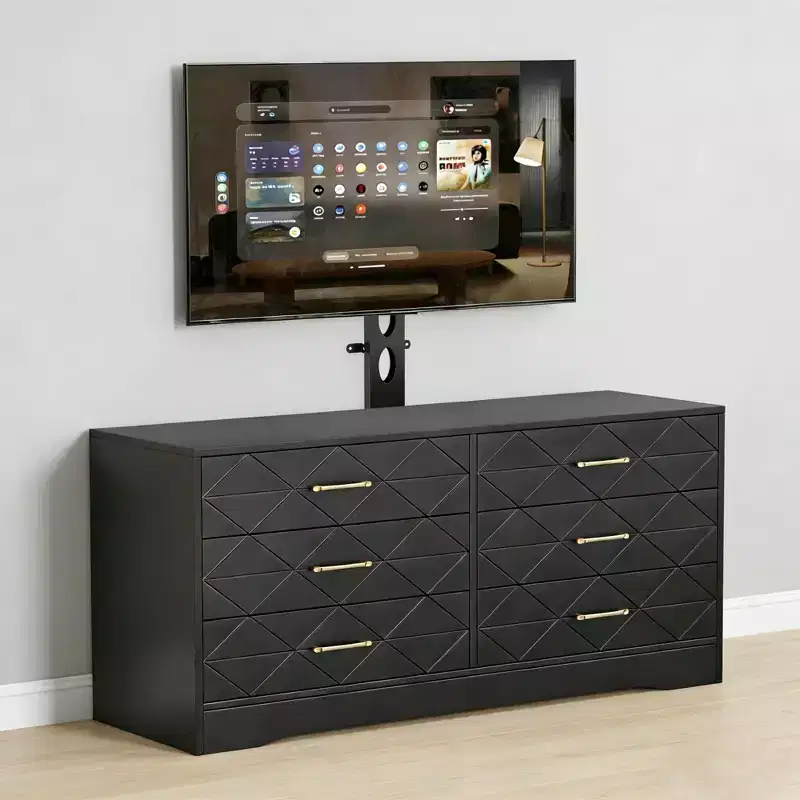 TV Stand with Adjustable Mount & 6 Drawers, Entertainment Center for 32-80 TVs, Media Console for Bedroom Living Room