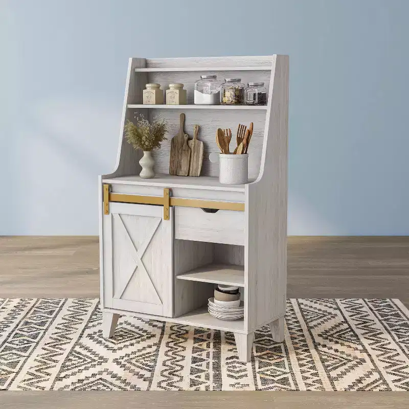 Farmhouse Baker's Rack with Drawer and 4 Shelves White Oak