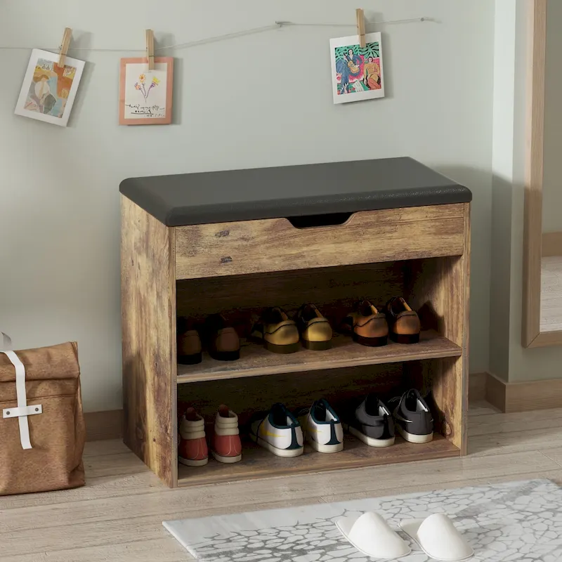 24W Shoe Storage Bench W/Sponge Cushion Living Room Seating Shoe Cabinet