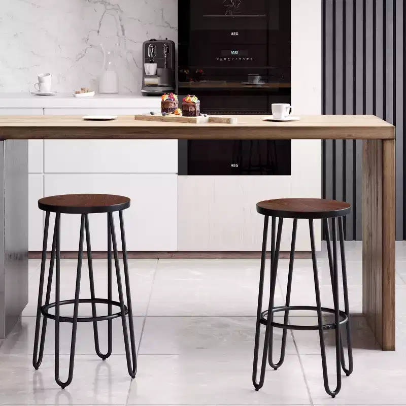 Counter-Height Bar Stools - Round Wood Barstools with Hairpin Legs