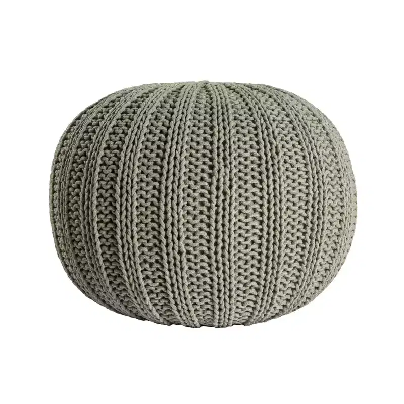 HomeRoots 20 Green Cotton Cable Knit Round Pouf Ottoman