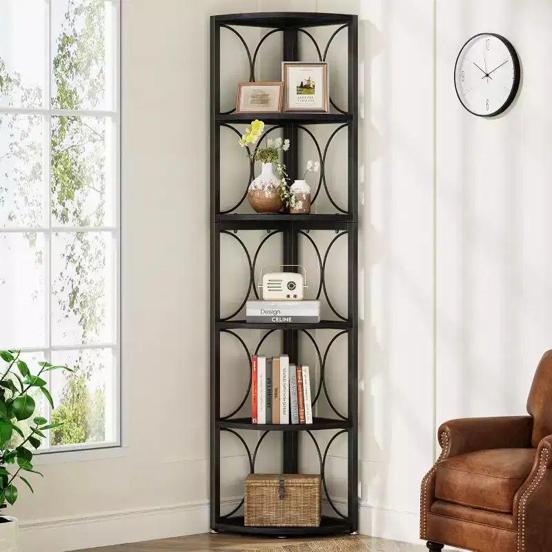 66.92 inch Tall Corner Shelf, 6 Tier Rustic Corner Bookshelf Bookcase Storage Rack
