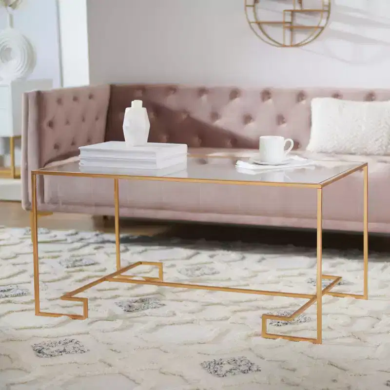 Round Glass Top Coffee Table with X-Base