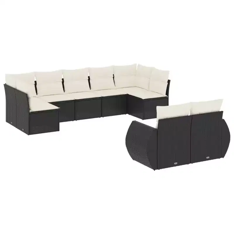vidaXL 9 Piece Patio Sofa Set with Cushions Black Poly Rattan