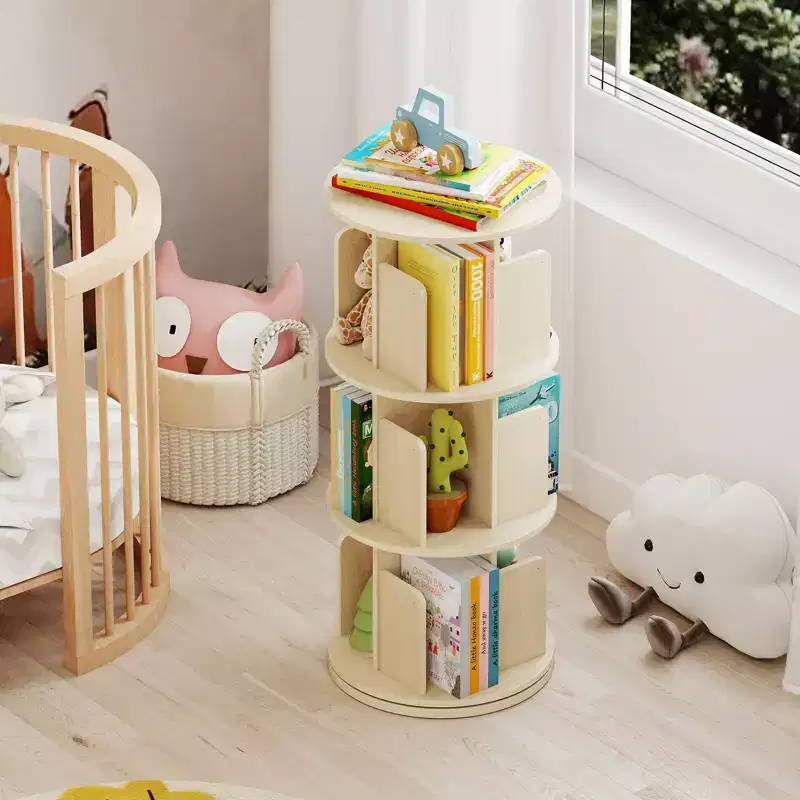 Costway 1/2 PCS 3-Tier Rotating Bookshelf 360 Display Rack with Dividers & Anti-falling Baffles Natural/White