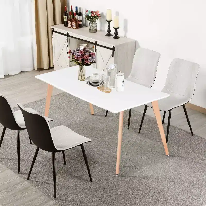 Dining Table Rectangular 47.2 Inch, Stylish Leisure Table with Wooden Legs for Home Kitchen, Cafés, Small Places