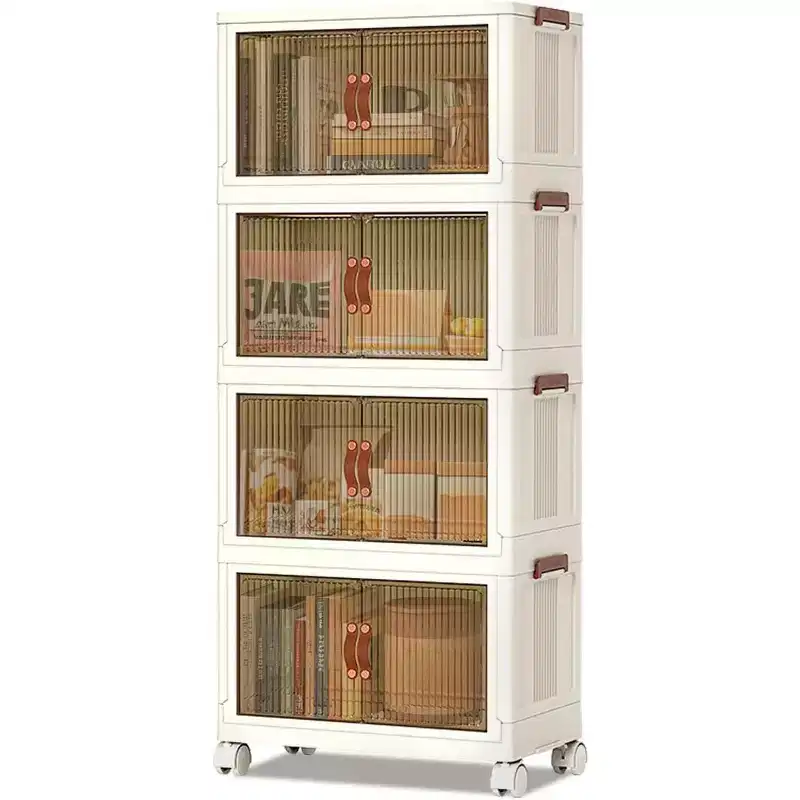 Foldable 4-Layer Plastic Cabinet Multi-Use for Living Room Snacks, Closet & Home Storage