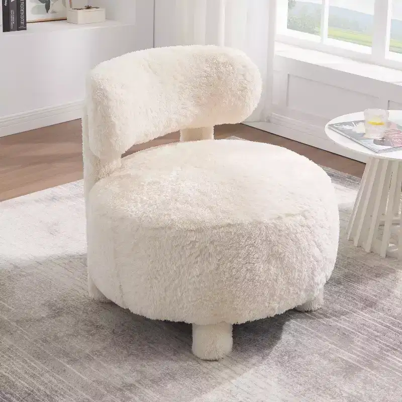 Modern Round Accent Chair with Curved Backrest, Thick Upholstered Reading Chair with Wood Legs, Cozy Side Chair for Living Room and Bedroom