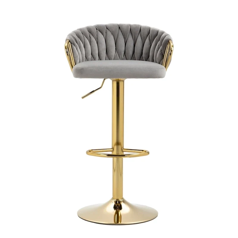 Set of 4 Bar Stool Adjustable Height Swivel Velvet Woven