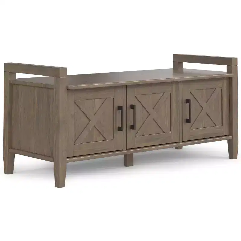 Solid Wood 44 inch Wide Transitional Entryway Storage Bench in Smoky Brown
