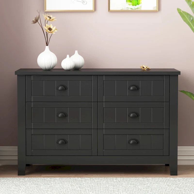 Black & Blue-Gray 4-Drawer Side Cabinet, Retro Shell Handle