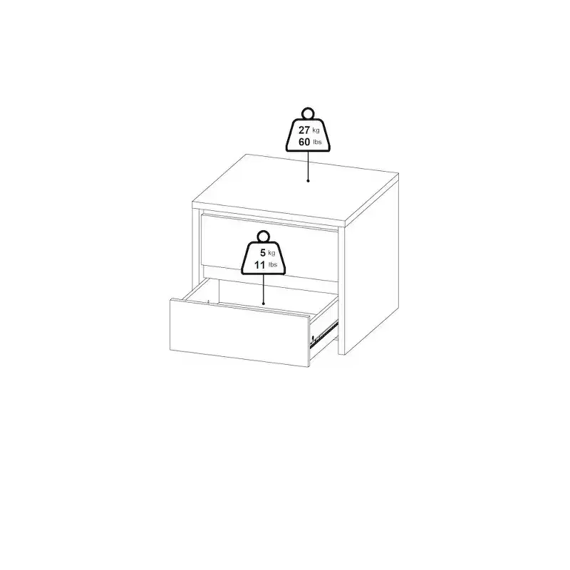 2-Drawer Nightstand, Jackson Hickory/White High Gloss & White, Single