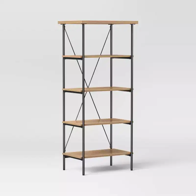 Wood and Metal Media Tower Bookcase Natural - Room Essentials™