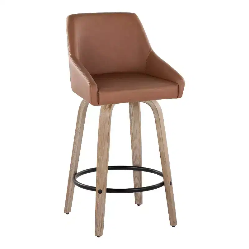 LumiSource Set of 2 Hannah Counter Height Barstools Whitewashed Wood
