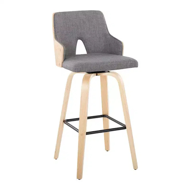Barstools Natural/Light Gray/Black - Mid-Century Modern, Swivel, Footrest, Wood Frame