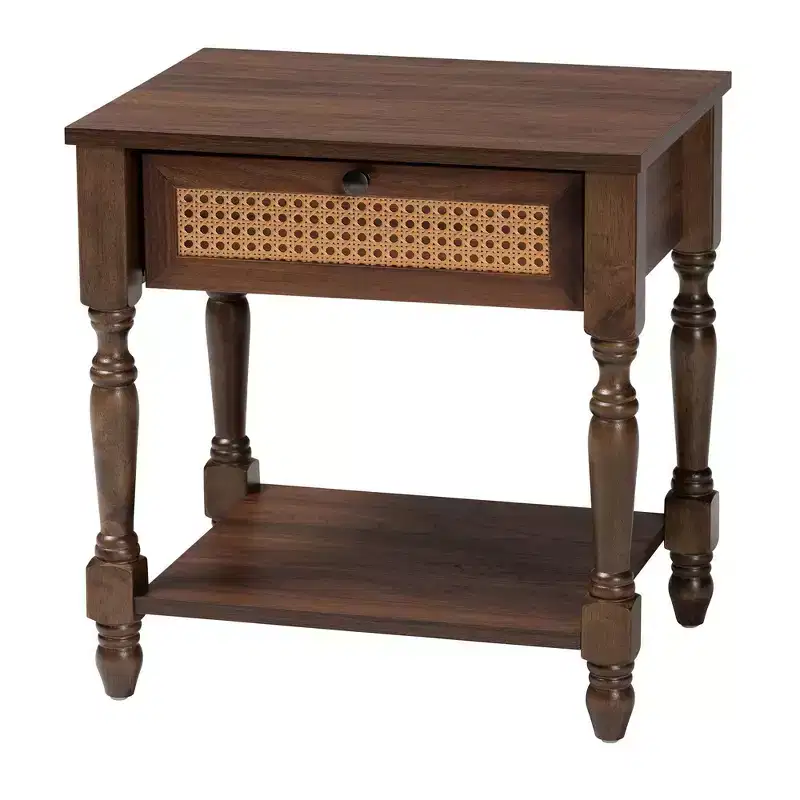 Baxton Studio Roden Nightstand with Rattan Dark Brown