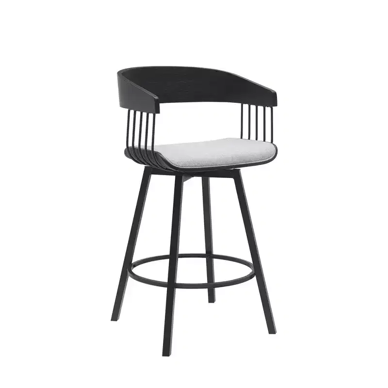 27 Light Gray and Black Fabric with Metal Swivel Counter Height Bar Chair