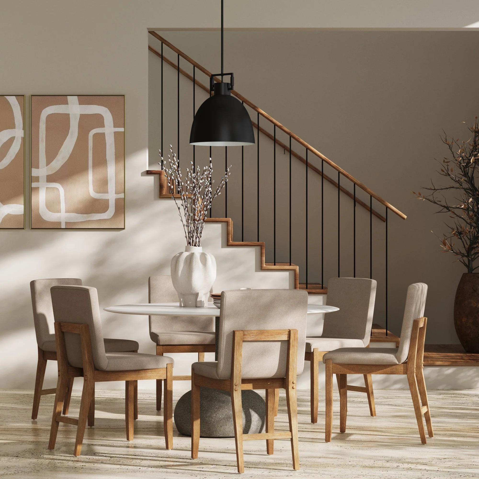 Wood Upholstered Dining Chairs Brushed Light Brown Flax