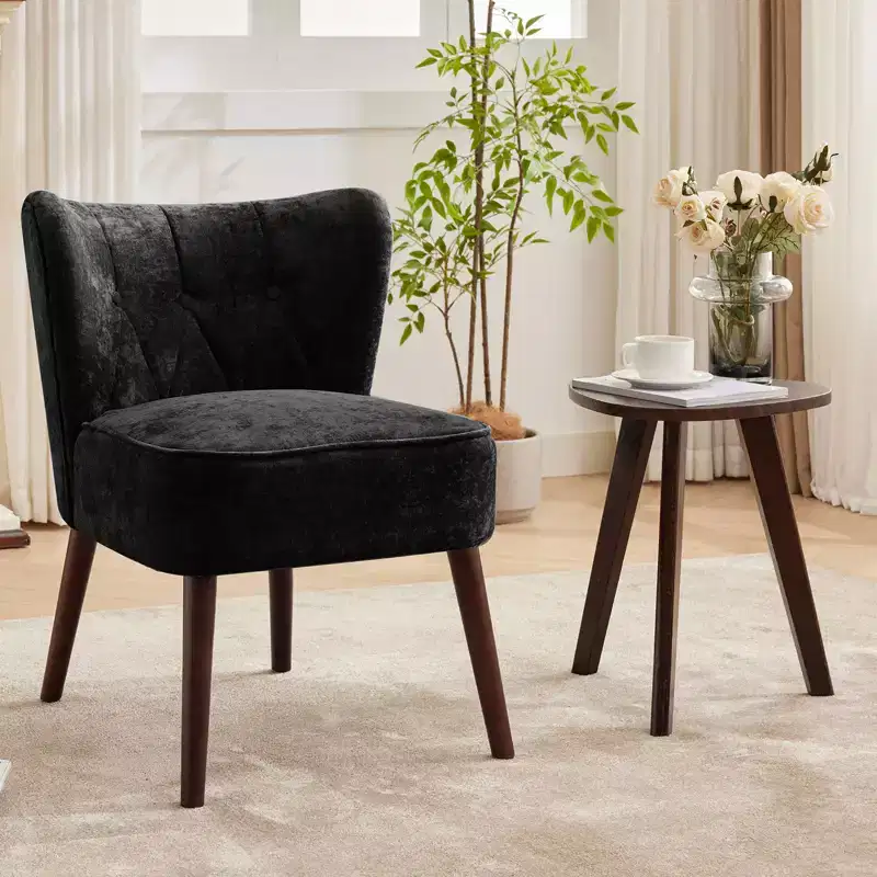 Modern Wingback Accent Chair - Upholstered Faux Fur Fabric, High Back, Solid Wood Legs for Living Room, Office & Bedroom