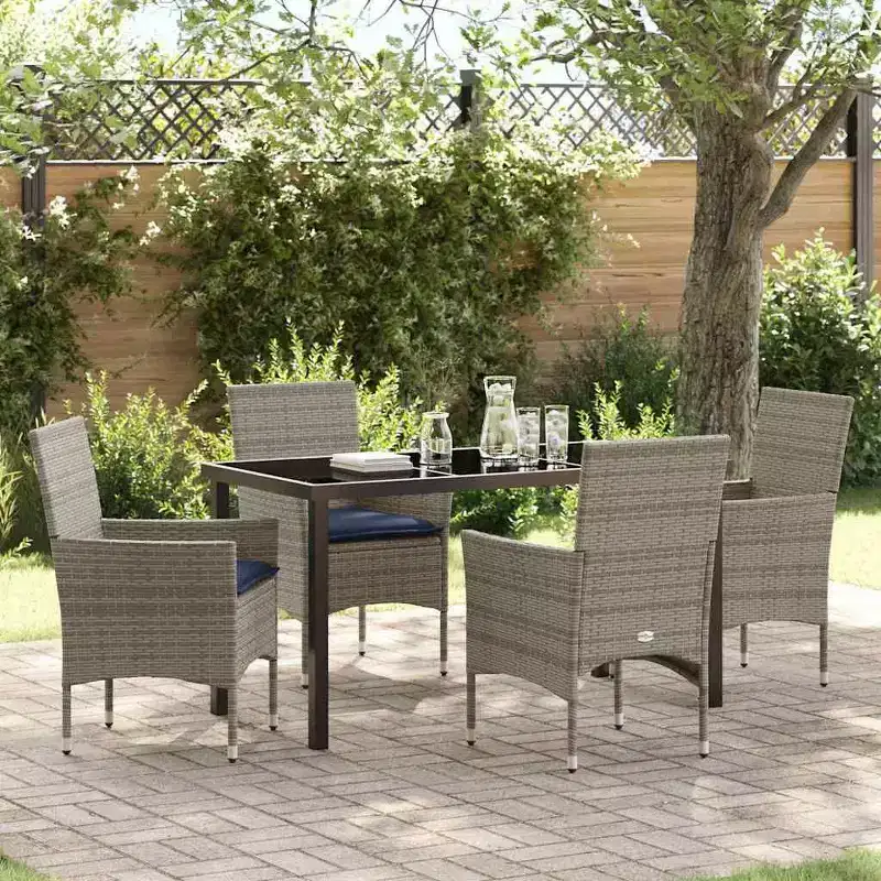 vidaXL Table and Chair Set with Cushion 5 pcs Grey PE Rattan