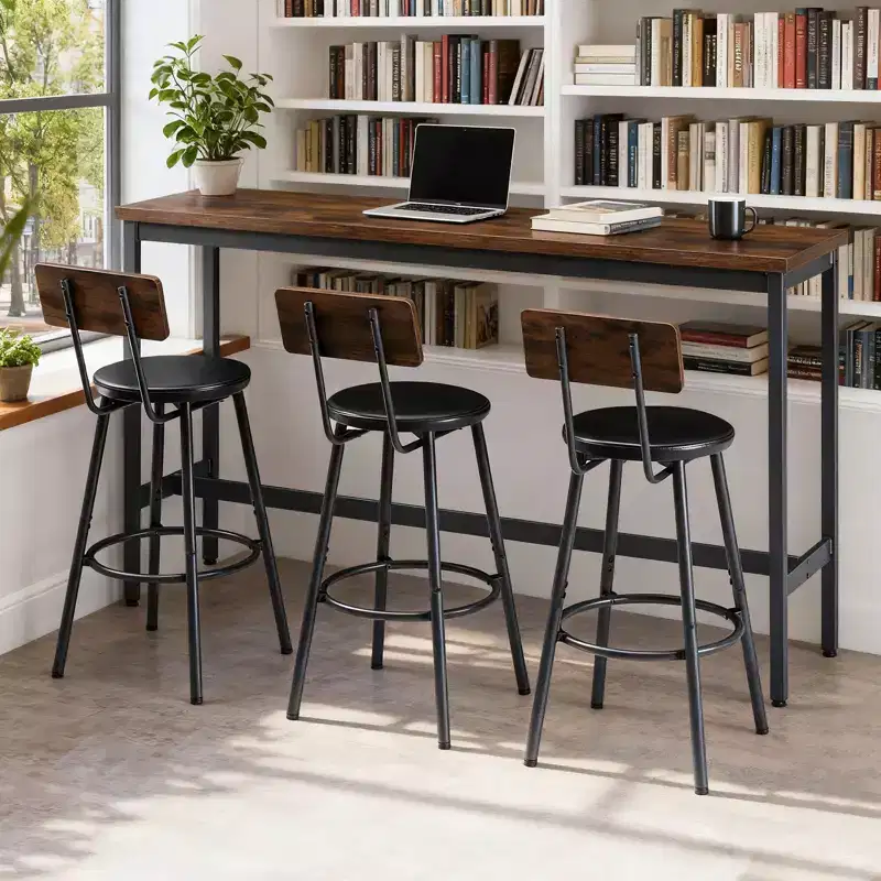 GDFStudio Ashford 4 Piece Industrial Faux Leather and Metal Bar Set
