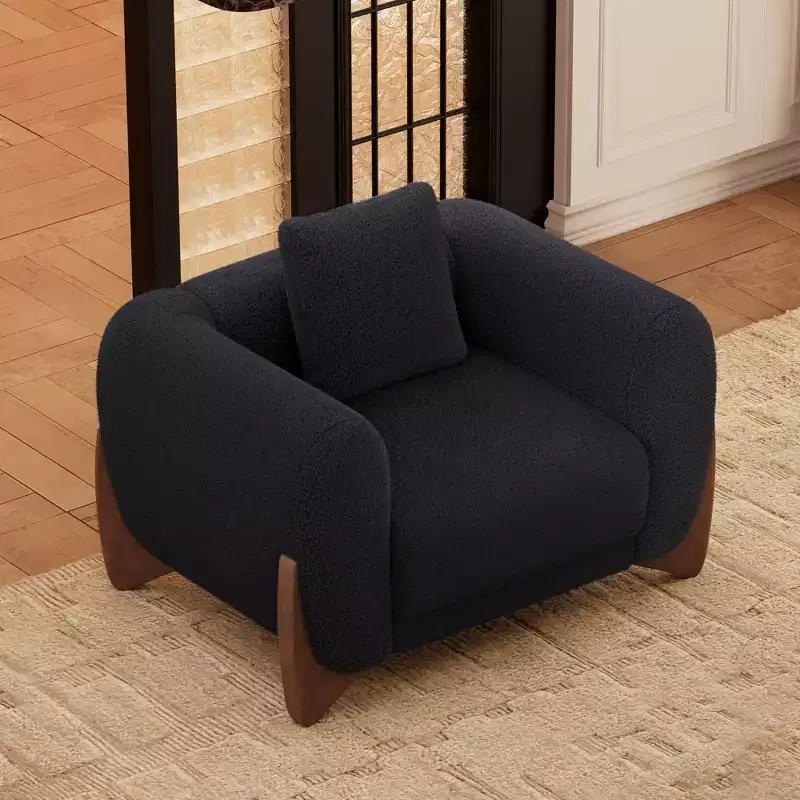 Mid Century Modern Arm Accent Chair with Lamb Wool Fabric, Upholstered Living Room Chairs with Waist Cushion - Morden Fort