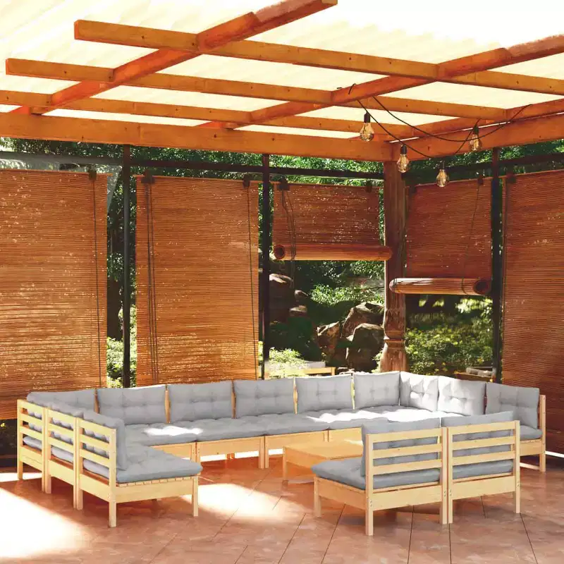 vidaXL Garden Lounge Set Grey Solid pine wood, fabric (100% polyester)