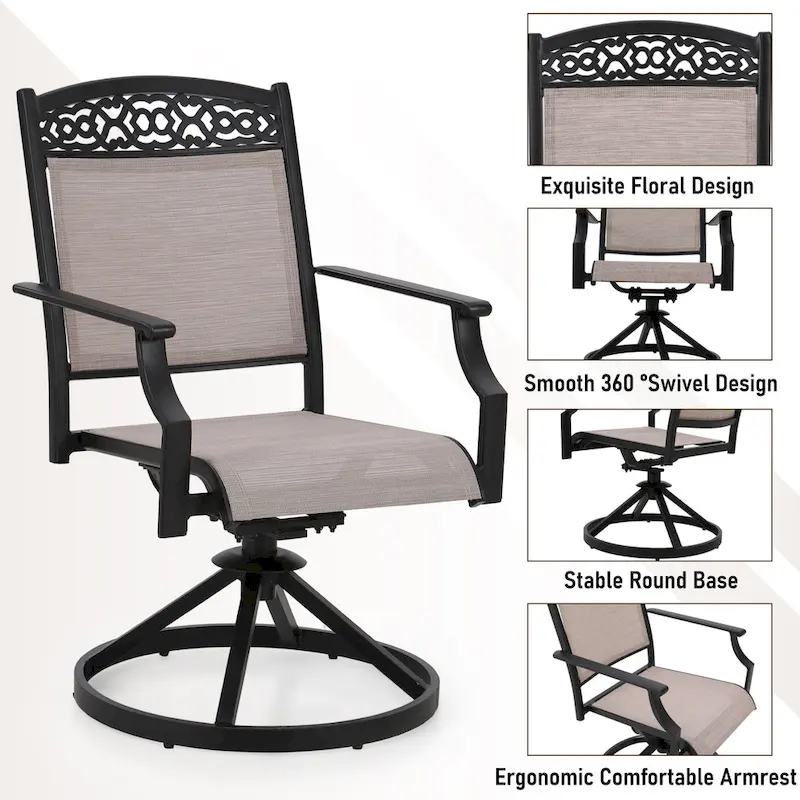 PHI VILLA Set of 4 Patio Dining Chairs Made from Sturdy Alu Frame and Breathable Textilene Sling Fabric