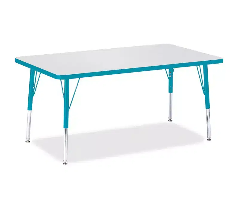 Elementary Height Color Edge Rectangle Activity Table (30 x 48) - Blue, Adjustable Legs for Kids