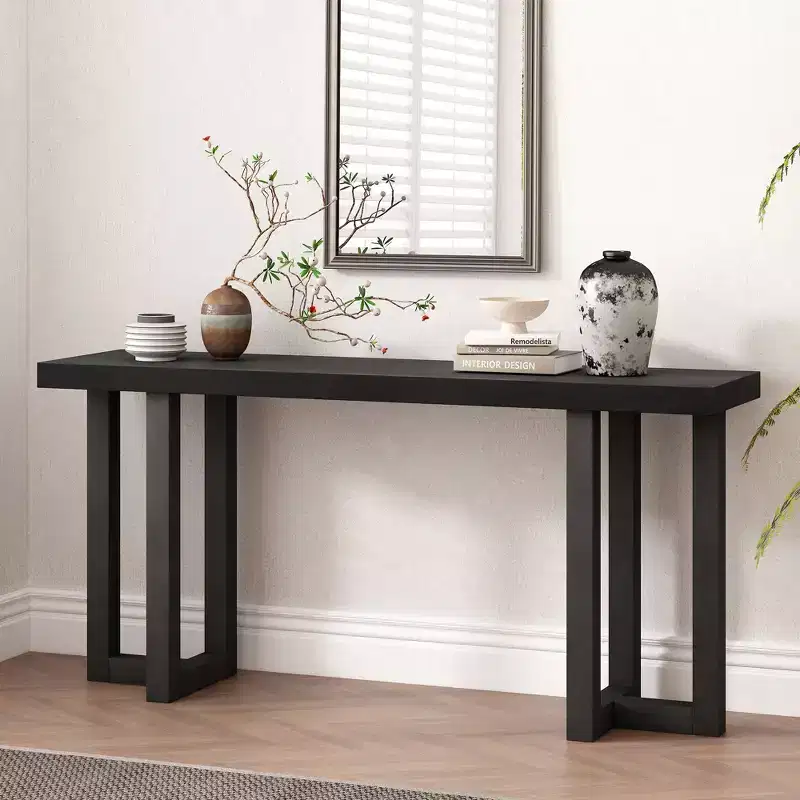 TUYOHW 63IN Minimalism Console Table with Solid Pine Legs, Geometric Design Entryway Table, Hallway Table for Living Room, Bedroom