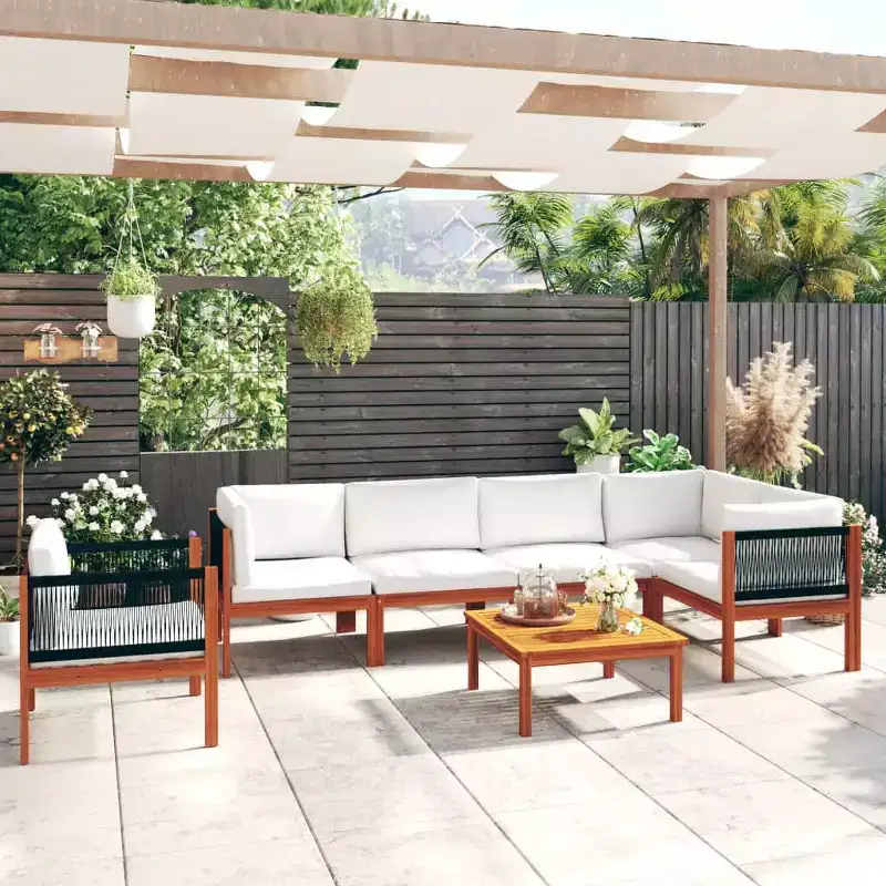 vidaXL Garden Lounge Set Cream Solid acacia wood Large Seats Lots