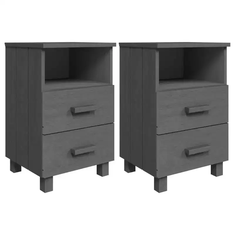 Bedside Cabinet Set of 2 Dark Grey Solid pine wood, MDF Medium